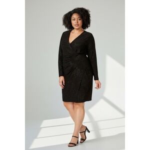 Calvin Klein Dress Black Sparkle Sheath Faux Wrap Cocktail Party Formal  22W NWT